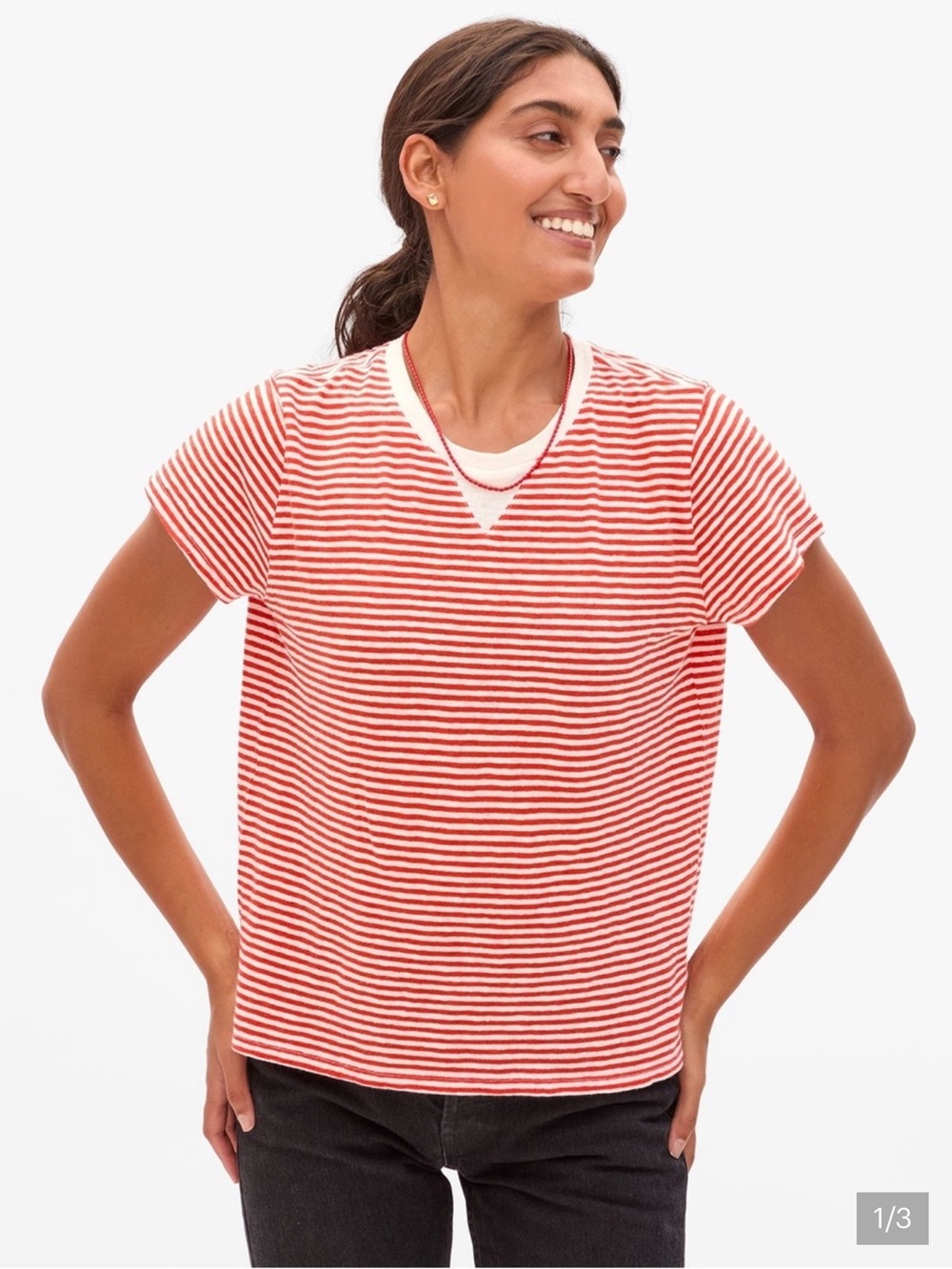 Clare V Classic Crewneck Tee - Poppy/White